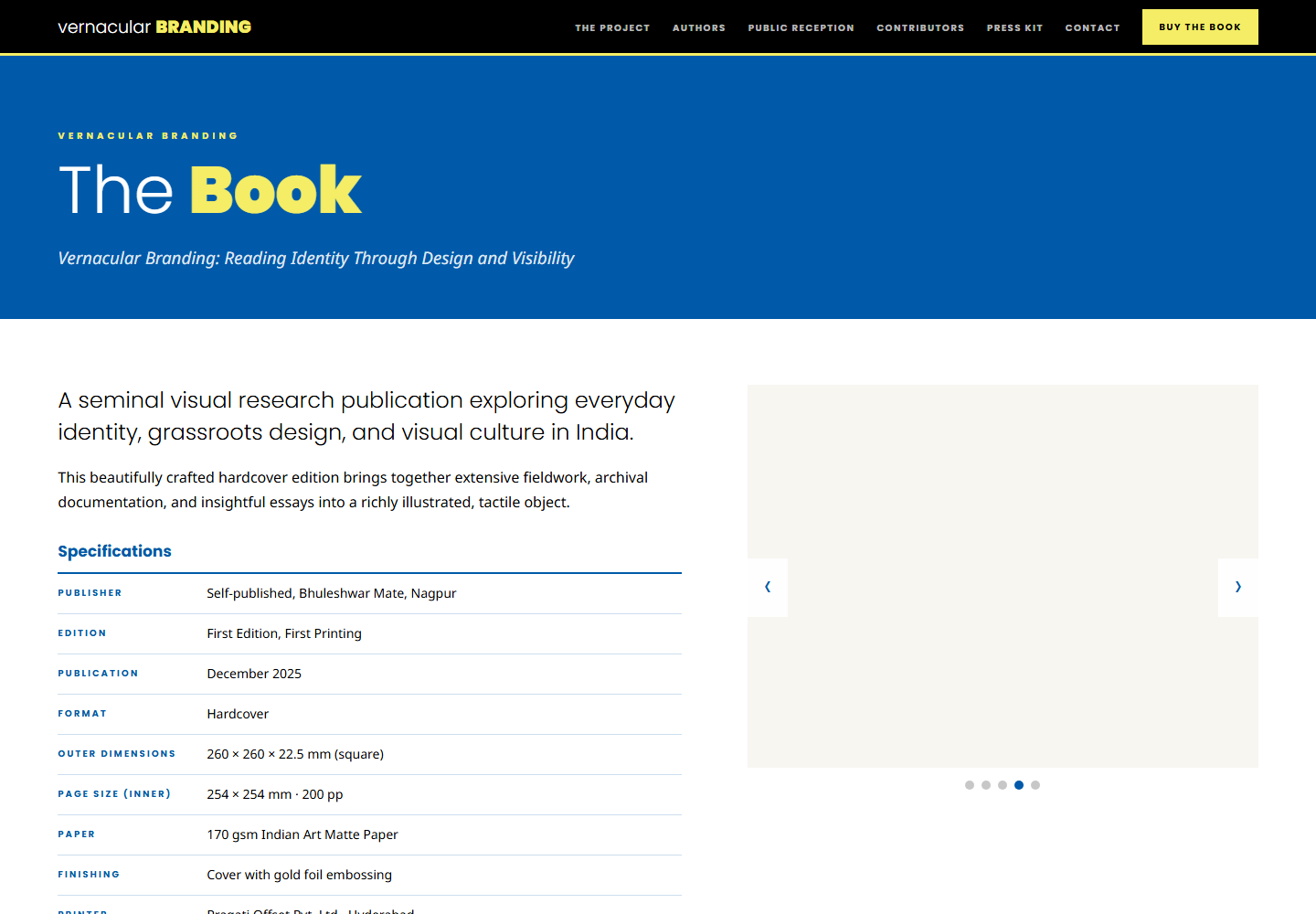 Vernacular Branding website, the book page